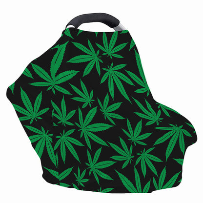 Green And Black Cannabis Leaf Print Baby Seat Cover