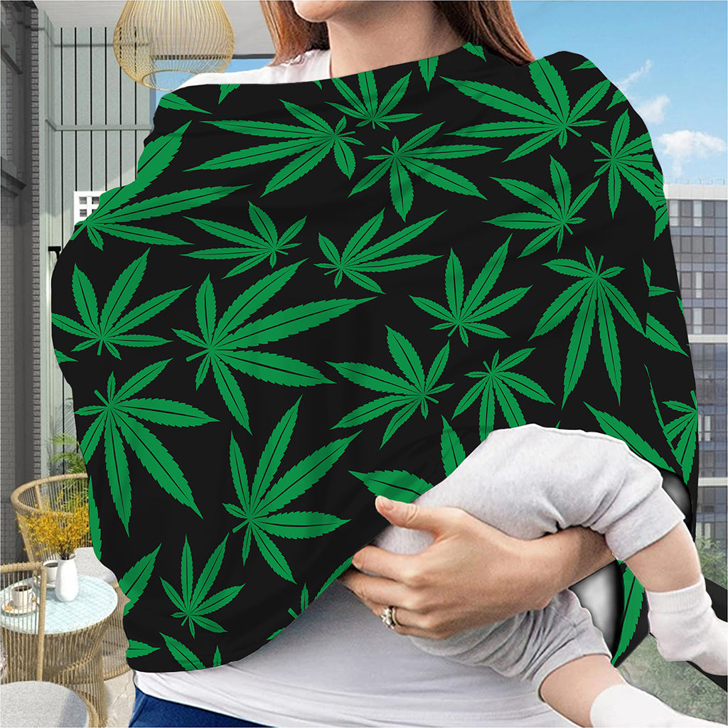 Green And Black Cannabis Leaf Print Baby Seat Cover