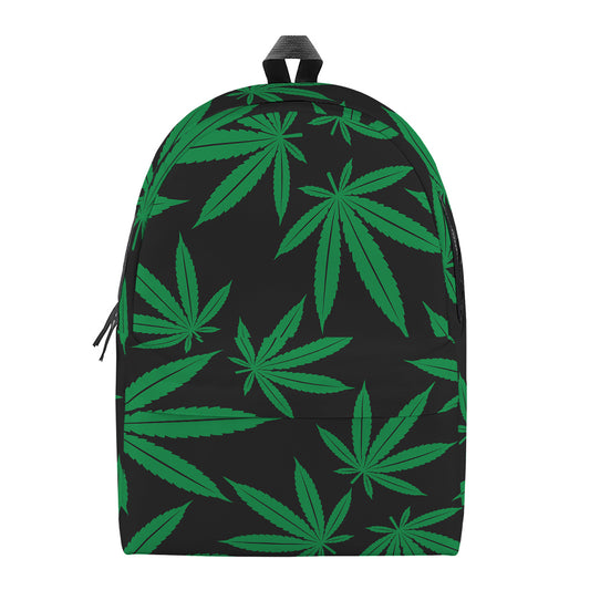 Green And Black Cannabis Leaf Print Backpack