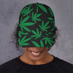 Green And Black Cannabis Leaf Print Baseball Cap