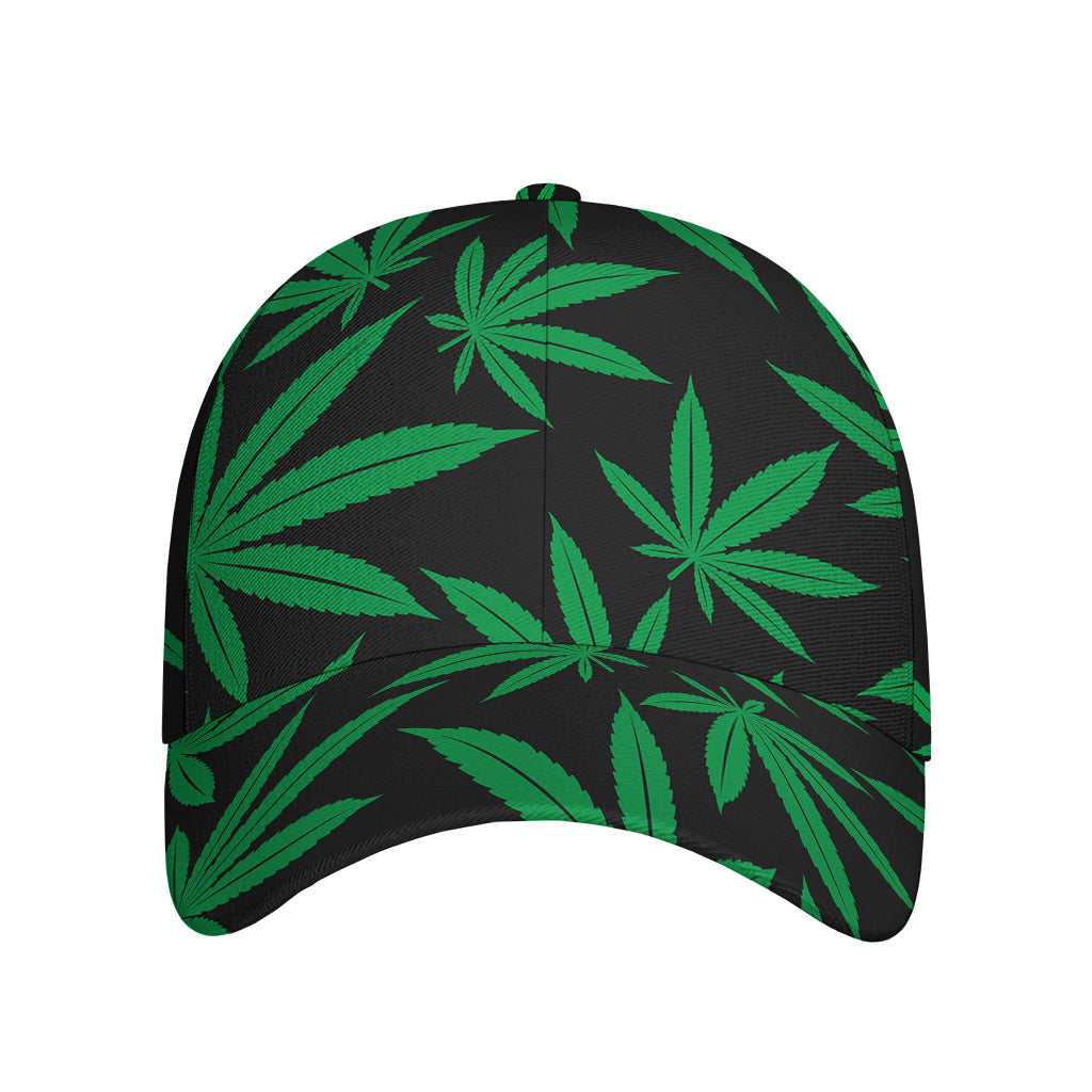 Green And Black Cannabis Leaf Print Baseball Cap