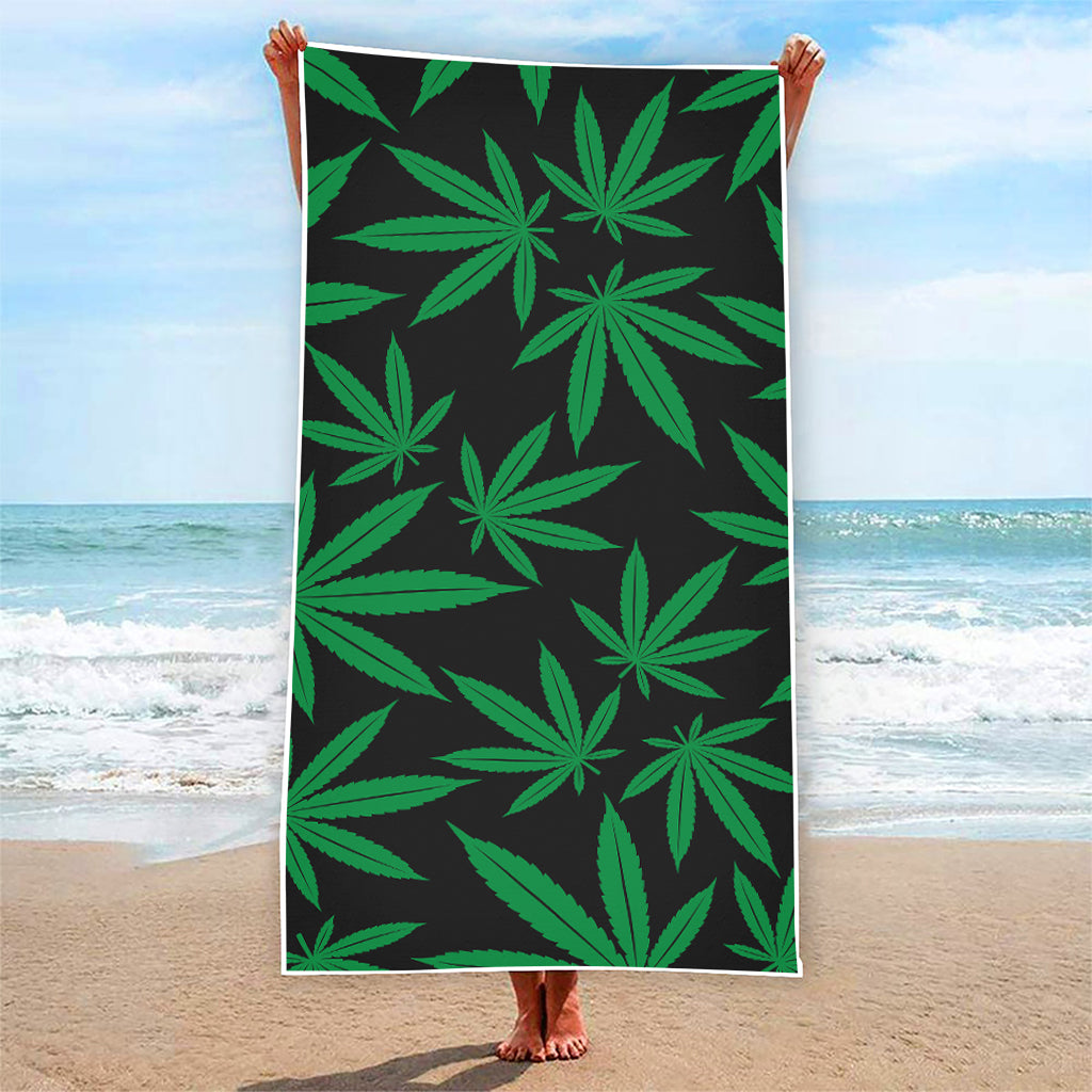 Green And Black Cannabis Leaf Print Beach Towel