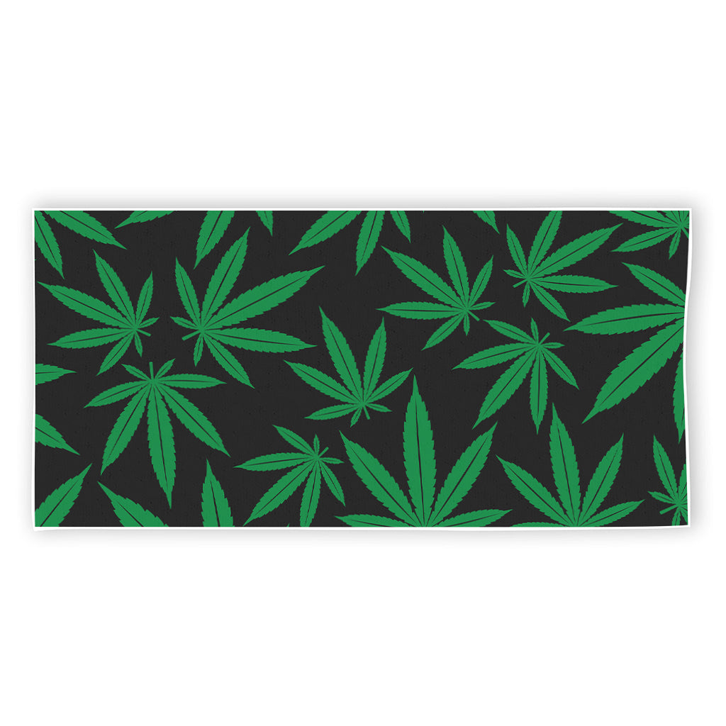 Green And Black Cannabis Leaf Print Beach Towel