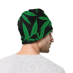 Green And Black Cannabis Leaf Print Beanie