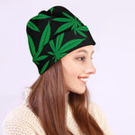 Green And Black Cannabis Leaf Print Beanie