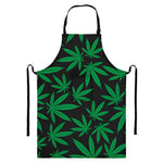 Green And Black Cannabis Leaf Print Bib Apron With Pocket