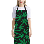 Green And Black Cannabis Leaf Print Bib Apron With Pocket