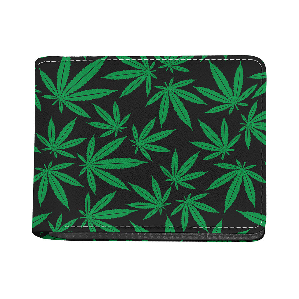Green And Black Cannabis Leaf Print Bifold Wallet