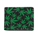 Green And Black Cannabis Leaf Print Bifold Wallet