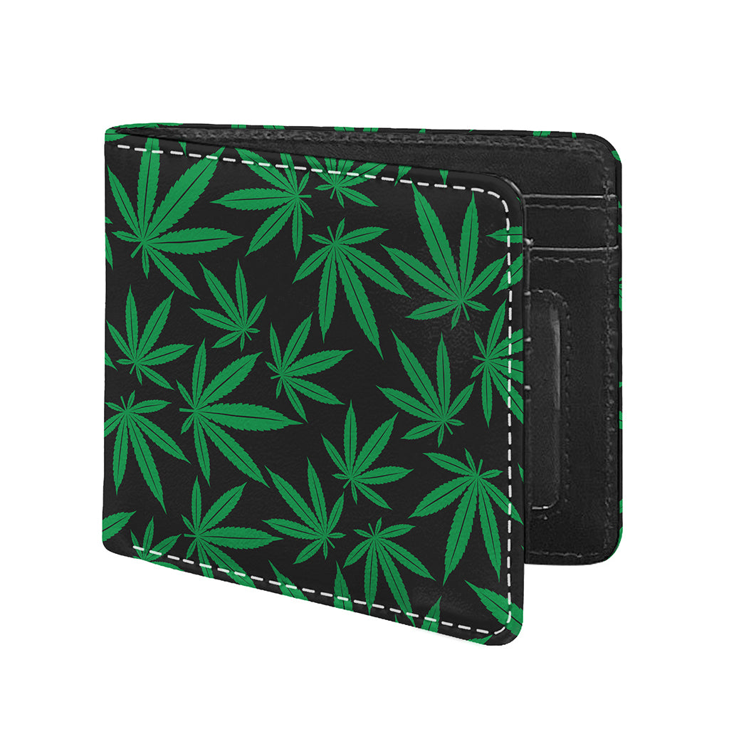 Green And Black Cannabis Leaf Print Bifold Wallet