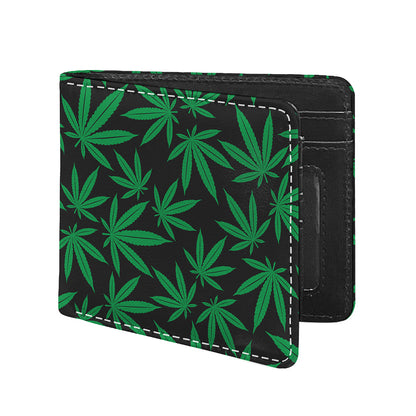 Green And Black Cannabis Leaf Print Bifold Wallet