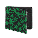 Green And Black Cannabis Leaf Print Bifold Wallet