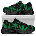 Green And Black Cannabis Leaf Print Black Chunky Shoes