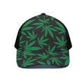 Green And Black Cannabis Leaf Print Black Mesh Trucker Hat