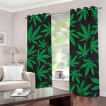 Green And Black Cannabis Leaf Print Blackout Grommet Curtains