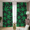 Green And Black Cannabis Leaf Print Dimout Pencil Pleat Curtains