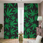 Green And Black Cannabis Leaf Print Blackout Pencil Pleat Curtains