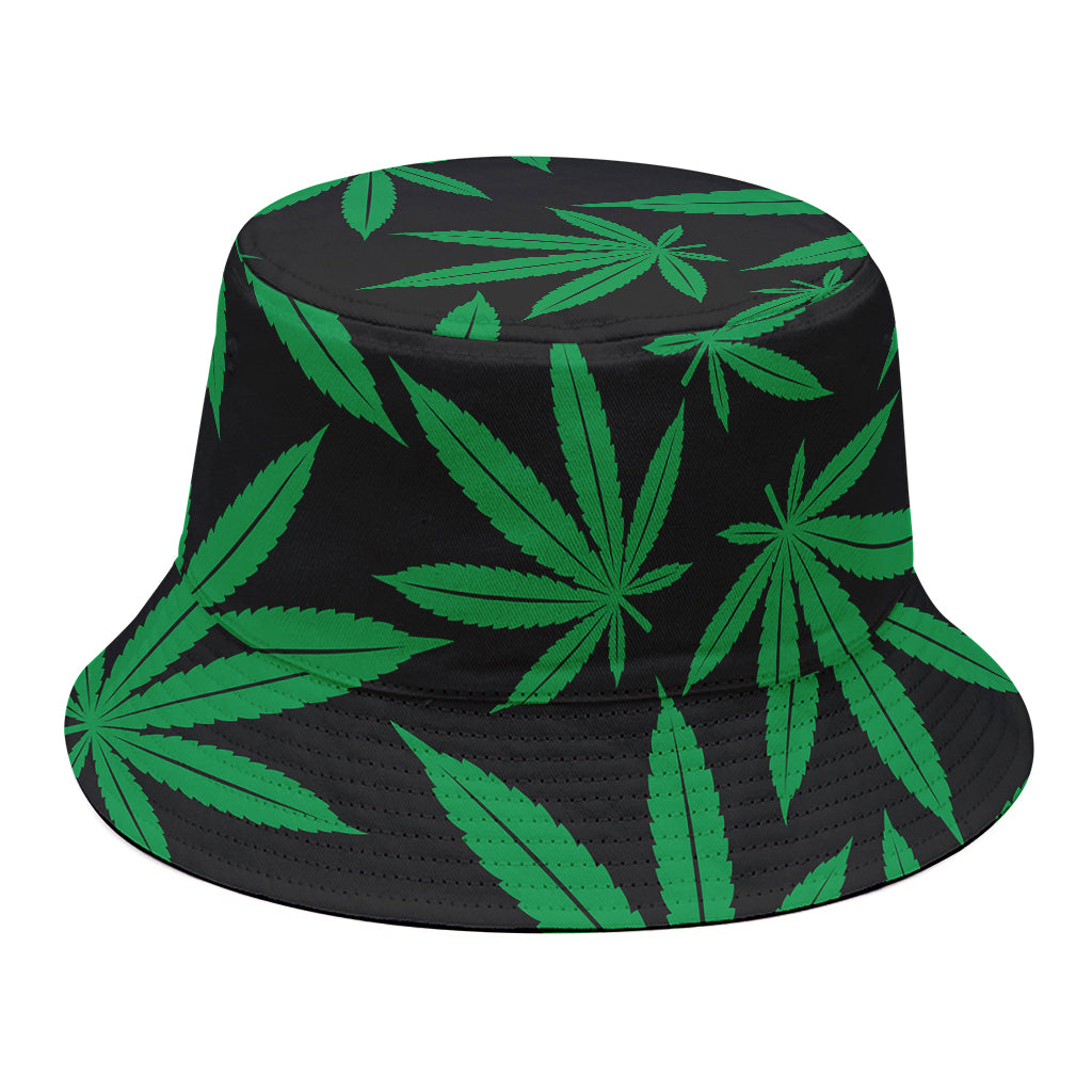 Green And Black Cannabis Leaf Print Bucket Hat