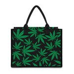 Green And Black Cannabis Leaf Print Canvas Tote Bag