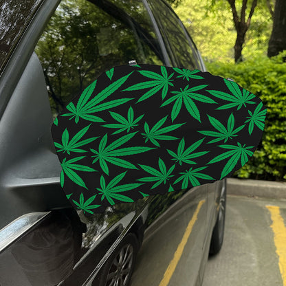 Green And Black Cannabis Leaf Print Car Side Mirror Covers