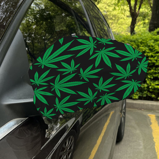 Green And Black Cannabis Leaf Print Car Side Mirror Covers