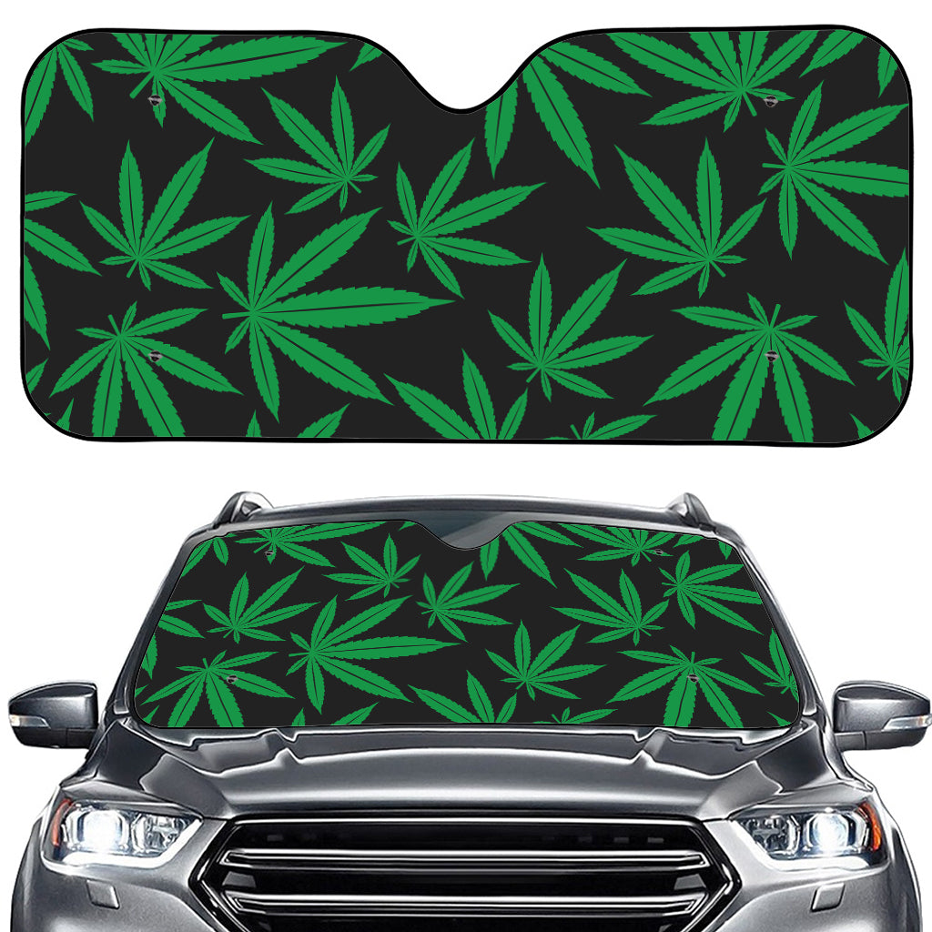 Green And Black Cannabis Leaf Print Car Windshield Sun Shade