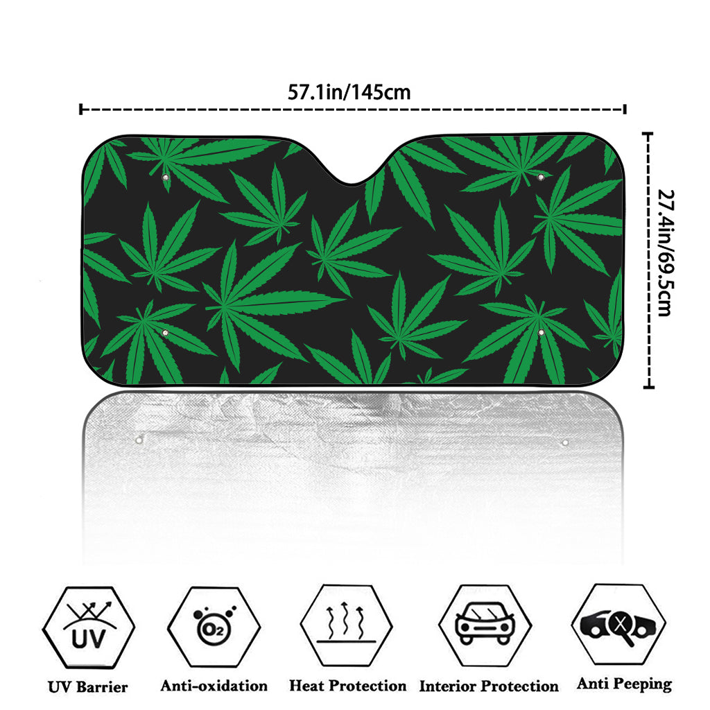 Green And Black Cannabis Leaf Print Car Windshield Sun Shade