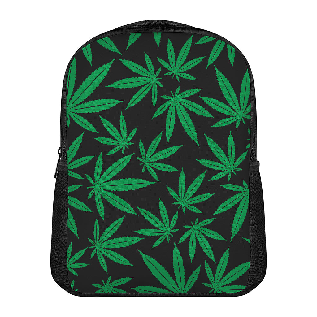 Green And Black Cannabis Leaf Print Casual Backpack
