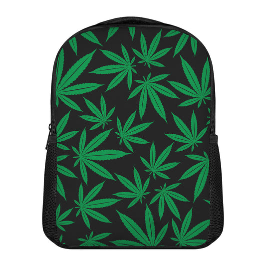 Green And Black Cannabis Leaf Print Casual Backpack