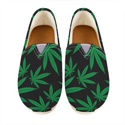 Green And Black Cannabis Leaf Print Casual Shoes