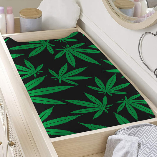 Green And Black Cannabis Leaf Print Changing Pad Cover