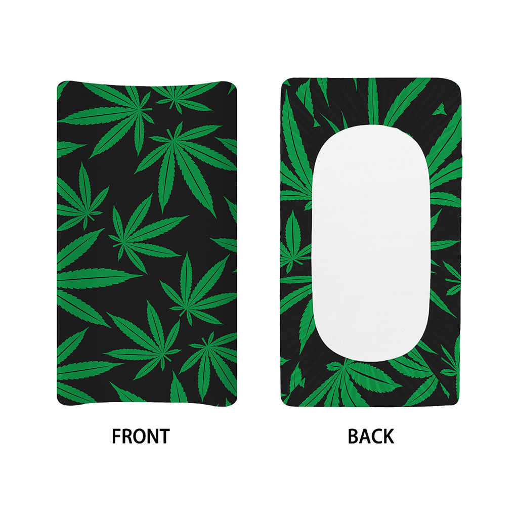 Green And Black Cannabis Leaf Print Changing Pad Cover