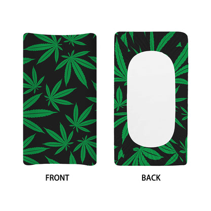 Green And Black Cannabis Leaf Print Changing Pad Cover
