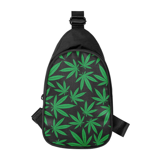 Green And Black Cannabis Leaf Print Chest Bag