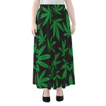 Green And Black Cannabis Leaf Print Chiffon Maxi Skirt