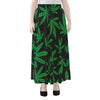 Green And Black Cannabis Leaf Print Chiffon Maxi Skirt