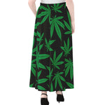 Green And Black Cannabis Leaf Print Chiffon Maxi Skirt