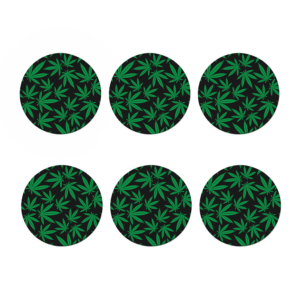 Green And Black Cannabis Leaf Print Coaster Set