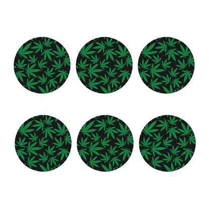 Green And Black Cannabis Leaf Print Coaster Set