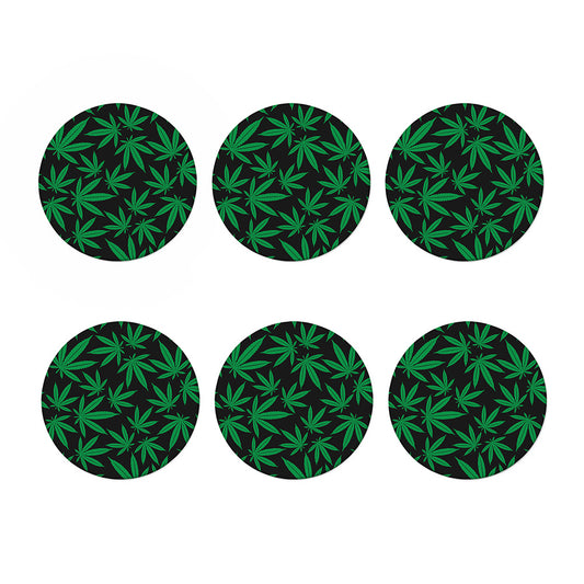 Green And Black Cannabis Leaf Print Coaster Set