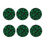 Green And Black Cannabis Leaf Print Coaster Set