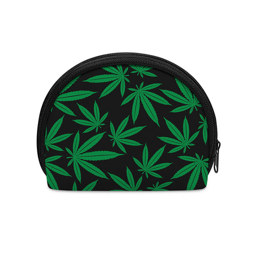 Green And Black Cannabis Leaf Print Coin Purse