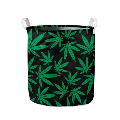 Green And Black Cannabis Leaf Print Collapsible Laundry Basket