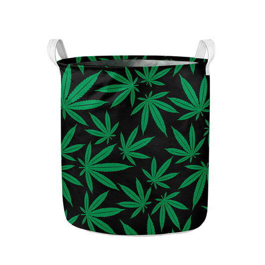 Green And Black Cannabis Leaf Print Collapsible Laundry Basket