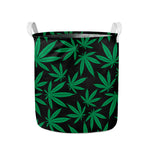 Green And Black Cannabis Leaf Print Collapsible Laundry Basket