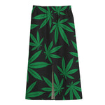 Green And Black Cannabis Leaf Print Cotton Front Slit Maxi Skirt