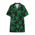 Green And Black Cannabis Leaf Print Cotton Hawaiian Shirt
