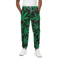 Green And Black Cannabis Leaf Print Cotton Sweatpants