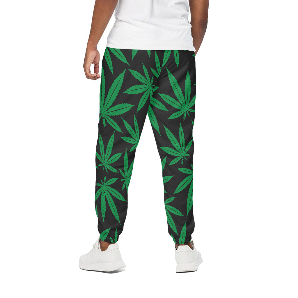 Green And Black Cannabis Leaf Print Cotton Pants