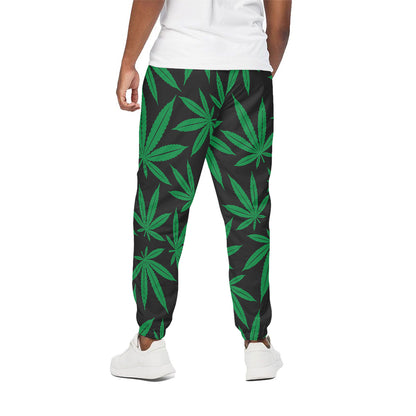 Green And Black Cannabis Leaf Print Cotton Pants